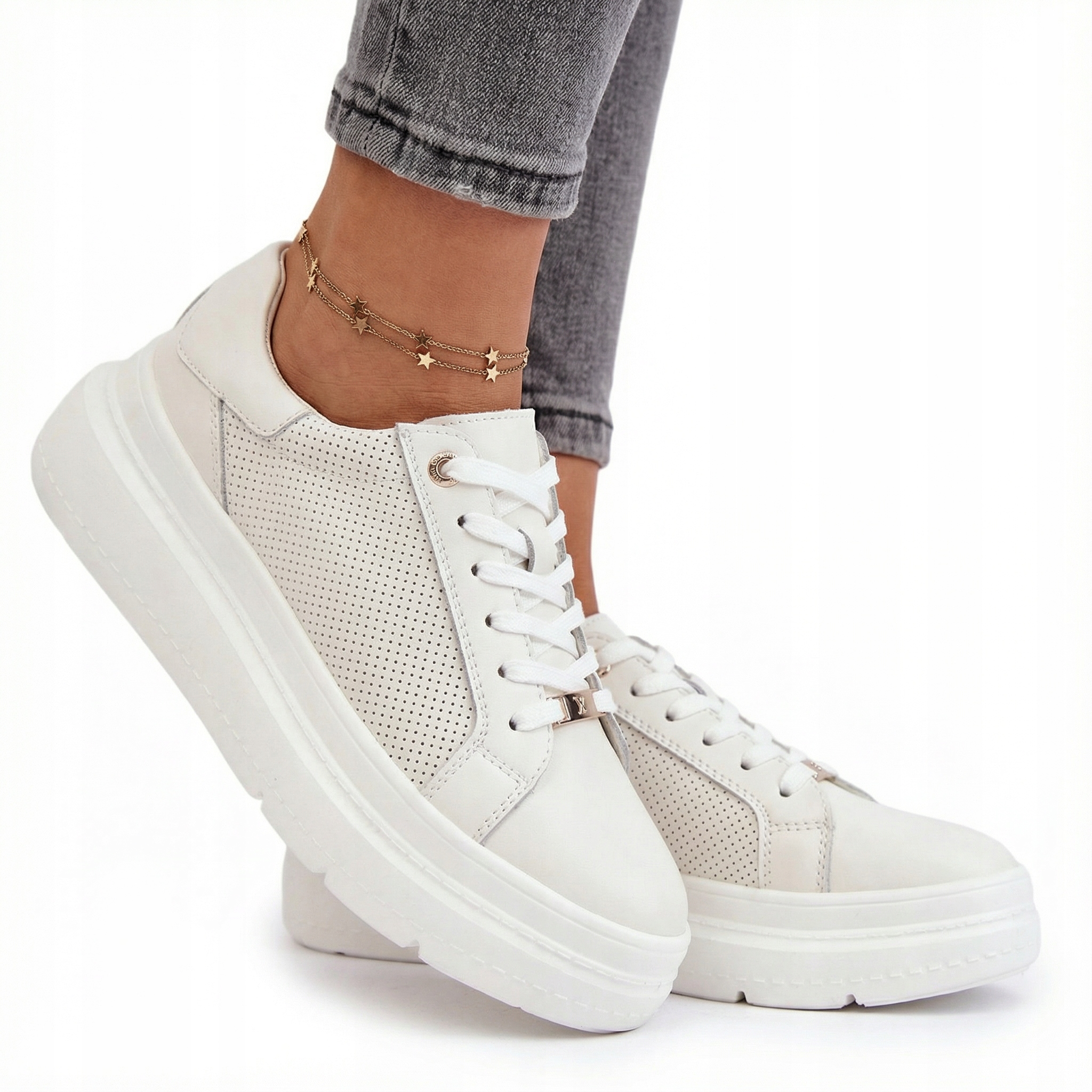 Skórzane Sneakersy Półbuty Filippo DP6731 Białe Skóra Naturalna Rozmiar 39