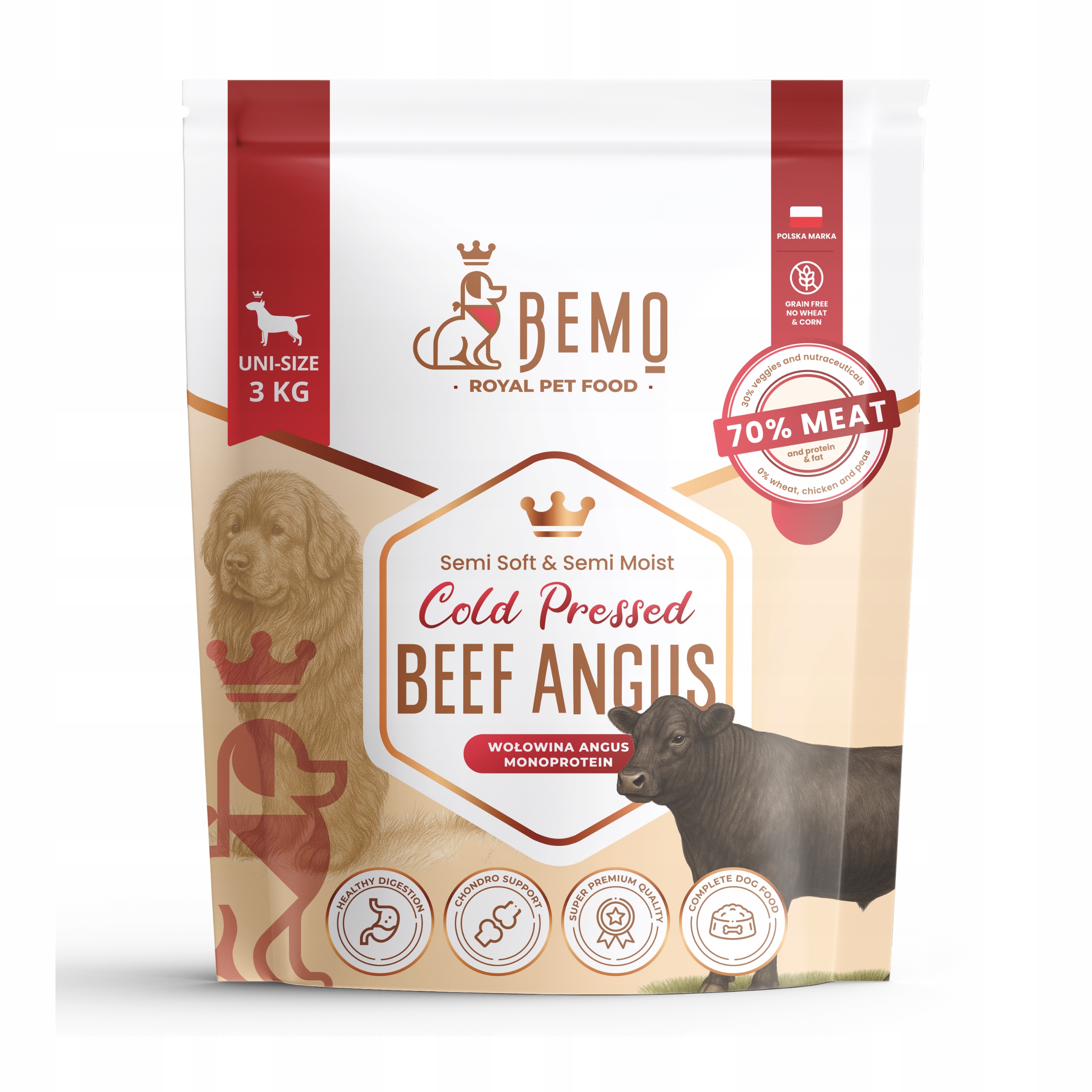 Levně Krmivo krmivo pro psy Bemo Cold Pressed Beef Abgus 3 kg s hovězím masem