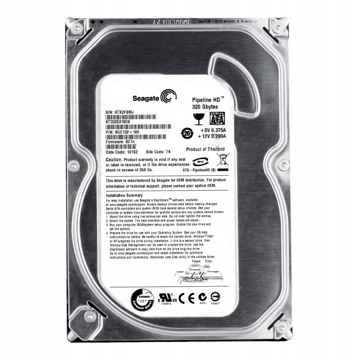 Seagate Pipeline Hd 320GB 5.9K 8MB Sata II 3.5'' ST3320310CS