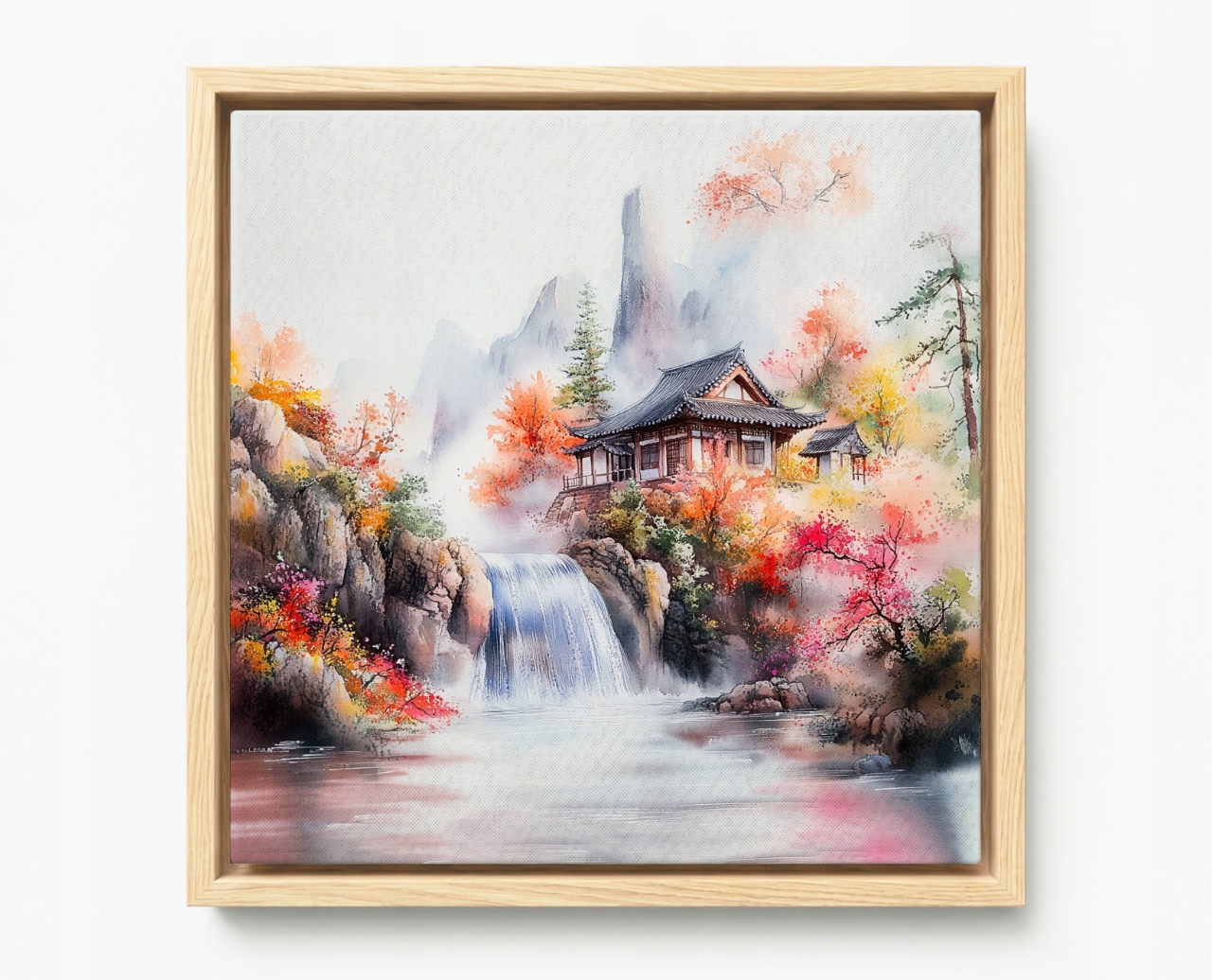 Obraz Rám American Box Krajina Orient Ázia Japonsko Hory Vodopád Dom 60x60