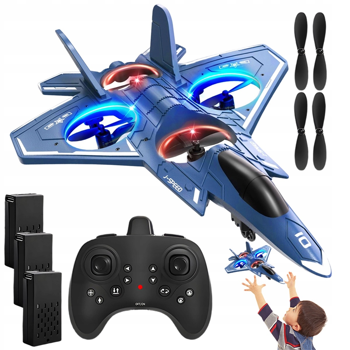 24 minut letu dálkově ovládané letadlo Eva 2.4 GHz se 3 bateriemi, šedé