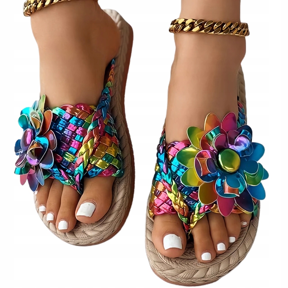 Kolorowe Klapki Z Kwiatem Boho Flower Alladies* AS8303