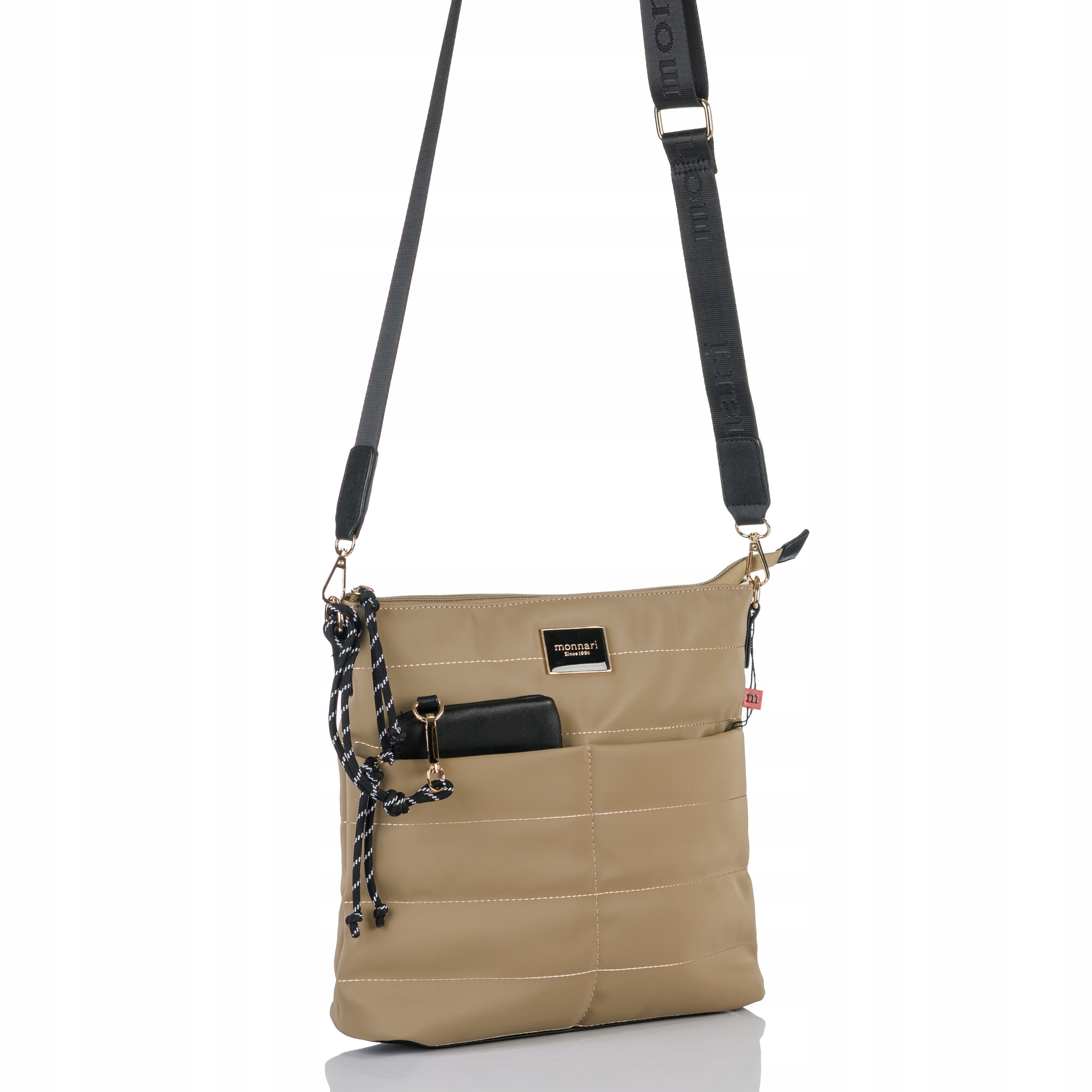PIKOWANA TOREBKA LISTONOSZKA MONNARI + PORTMONETKA BEŻOWA WODOODPORNA Model MONNARI Nowość 2024 BAG0780-015 Listonoszka