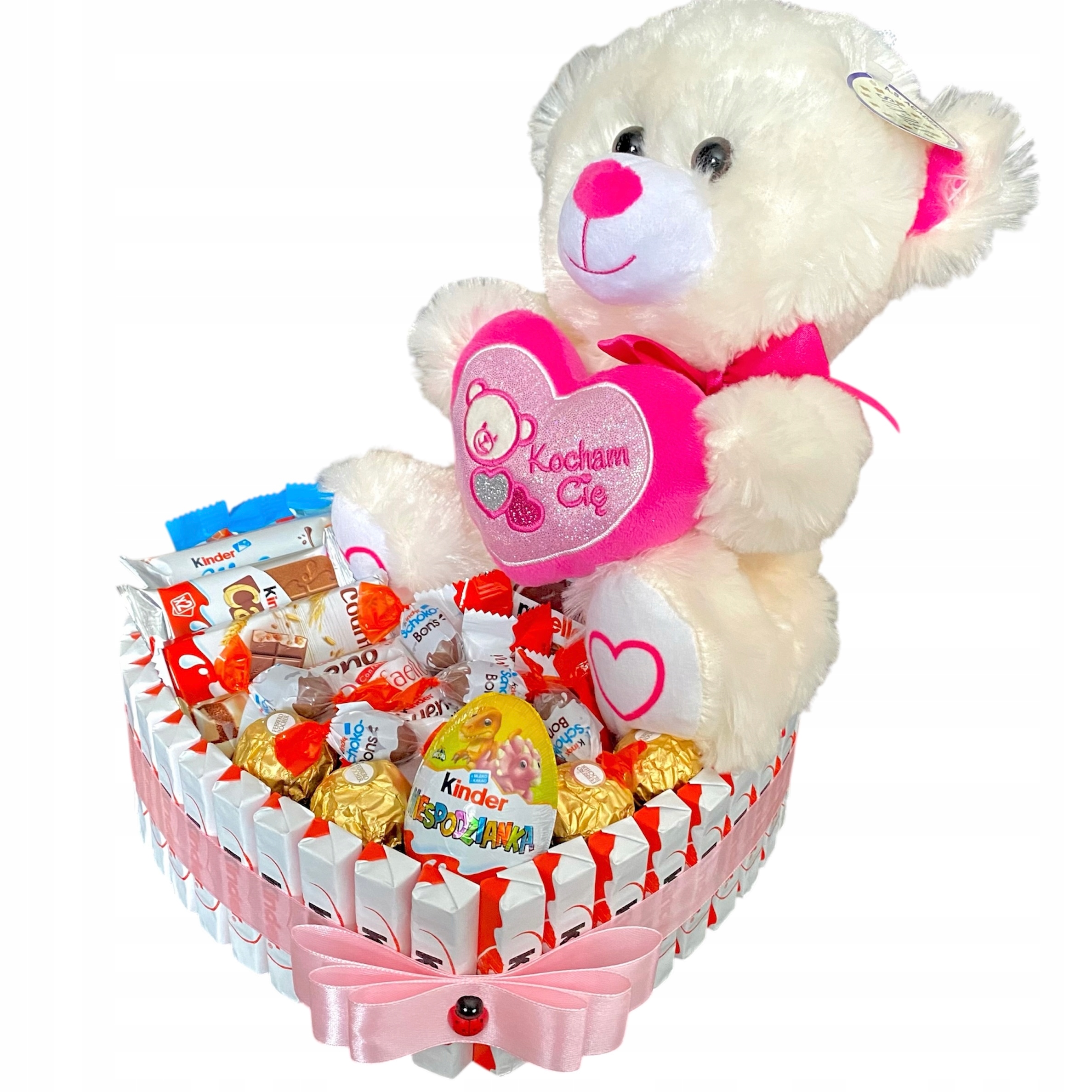 Serce mix słodyczy Kinder miś pluszowy Zestaw Box prezentowy Dzień Kobiet