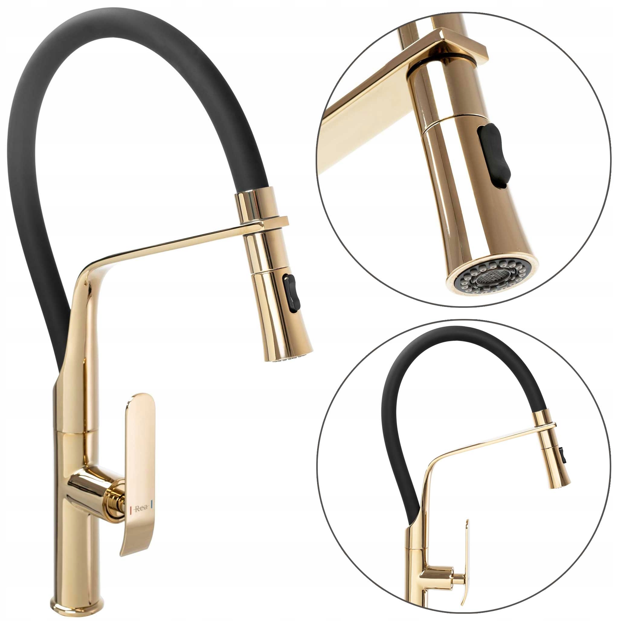 Vysoká kuchynská batéria Castor Black Gold Zlatá Rea