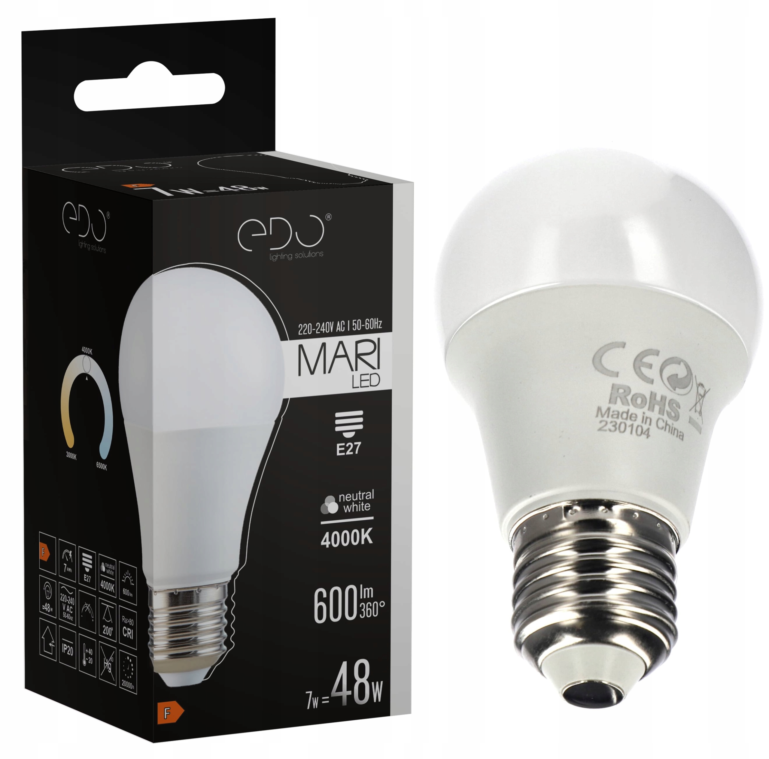 

Żarówka Led E27 7W 4000K neutralna 600lm Edo
