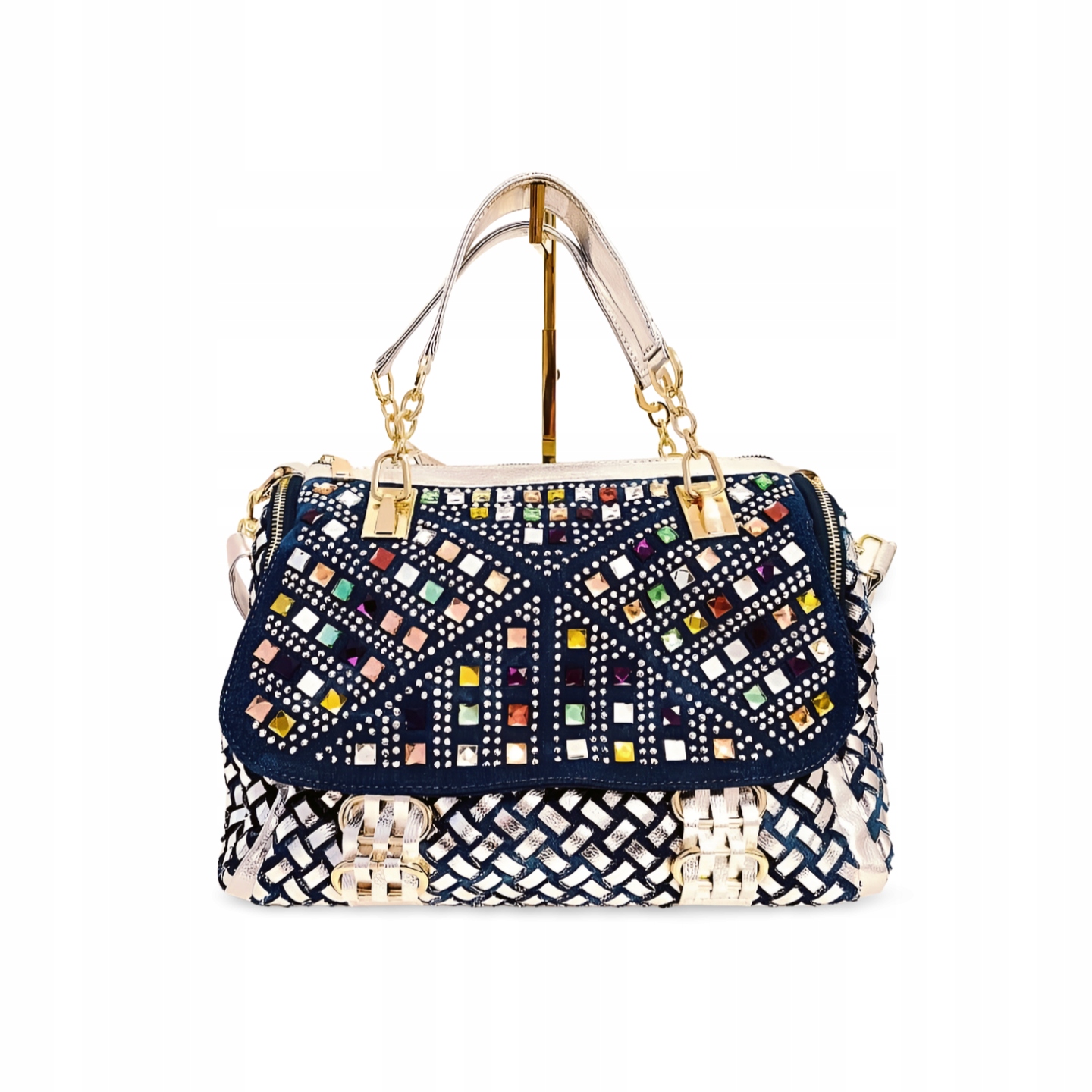 Massimo Contti shopper kabelka s klopou křišťály jeans modrá ze