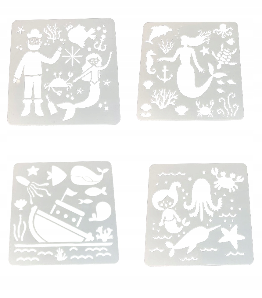 SZABLONY DO RYSOWANIA MALOWANIA DEKORACJI 16 SZTUK ŁODZIE MORZE RYBY Stan opakowania oryginalne