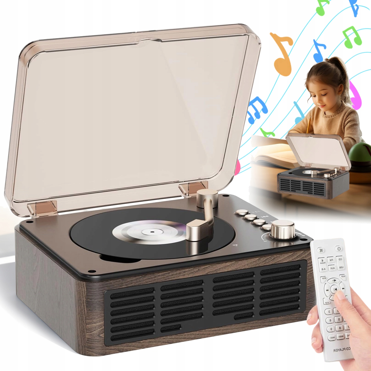Retro Bluetooth CD Přehrávač S Dálkovým Ovládáním Fm Rádio Pro Notebook 10W