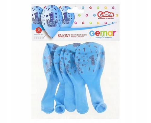 Balony Cyfra 1, MAM JUŻ ROCZEK, niebieskie   33 cm   5 szt.   GS120/MJRN — 4