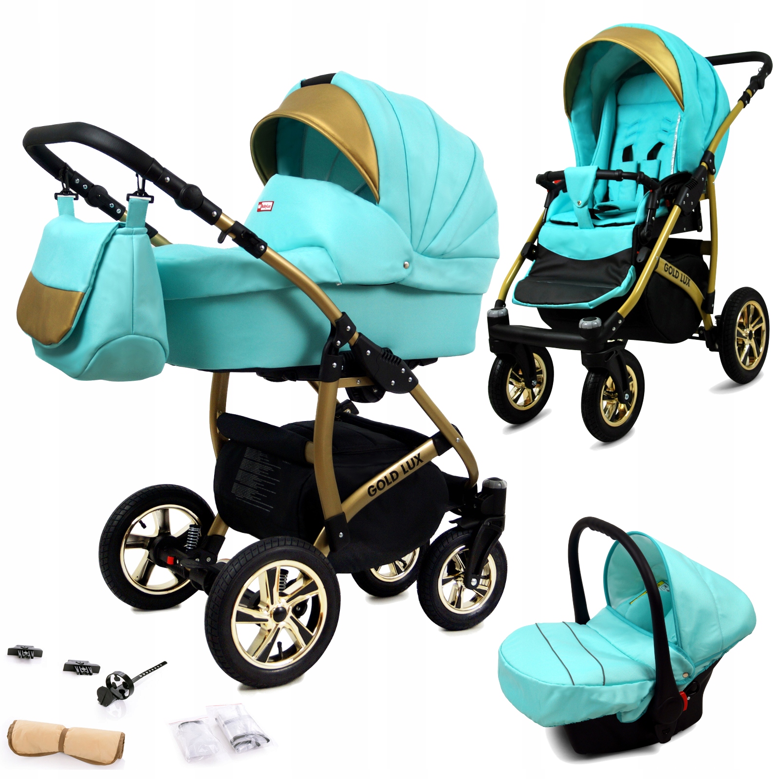 Wózek dziecięcy 3w1 BabyLux GoldLux spacerówka gondola fotelik samochodowy