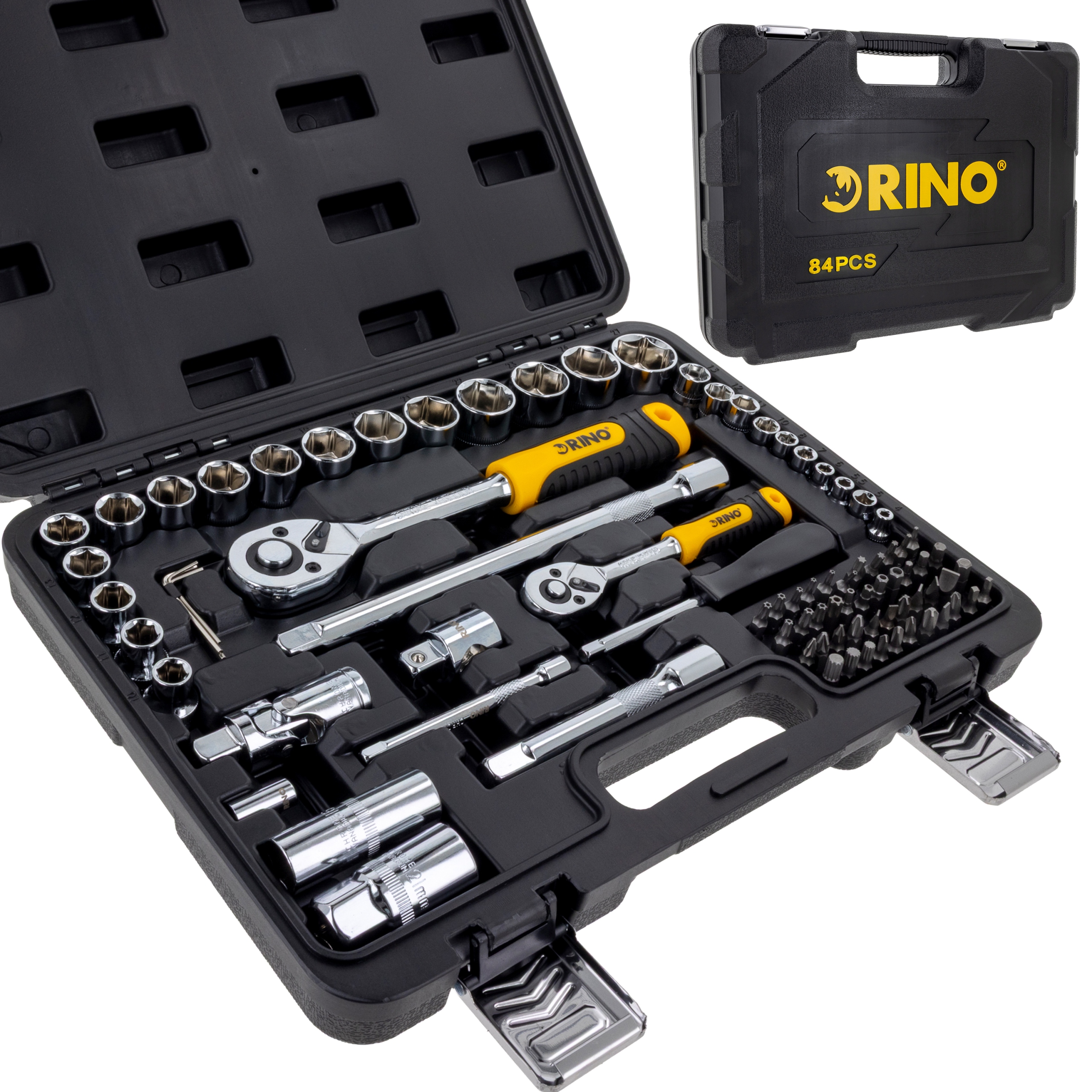 Sada nástrčných klíčů velká Rino 84 dílů kufr bity ráčna