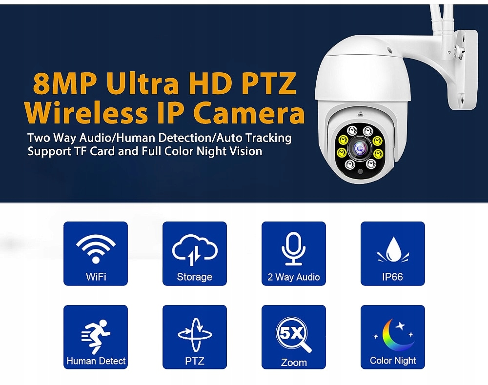 8MPX 4K KAMERA OBROTOWA WIFI PTZ Auto Tracking EAN 33877075