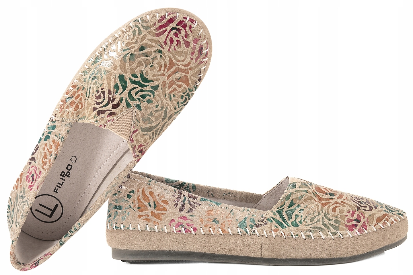 Filippo DP031 Dámské Polobotky Mokasíny Vložky Kožené béžové květy Béžová 37