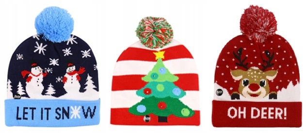 CZAPKA ZIMOWA ŚWIĄTECZNA ŚWIĘTA ŚWIECI BŁAWAN CIEPŁA KOLOROWA LED PREZENT Materiał dominujący inny