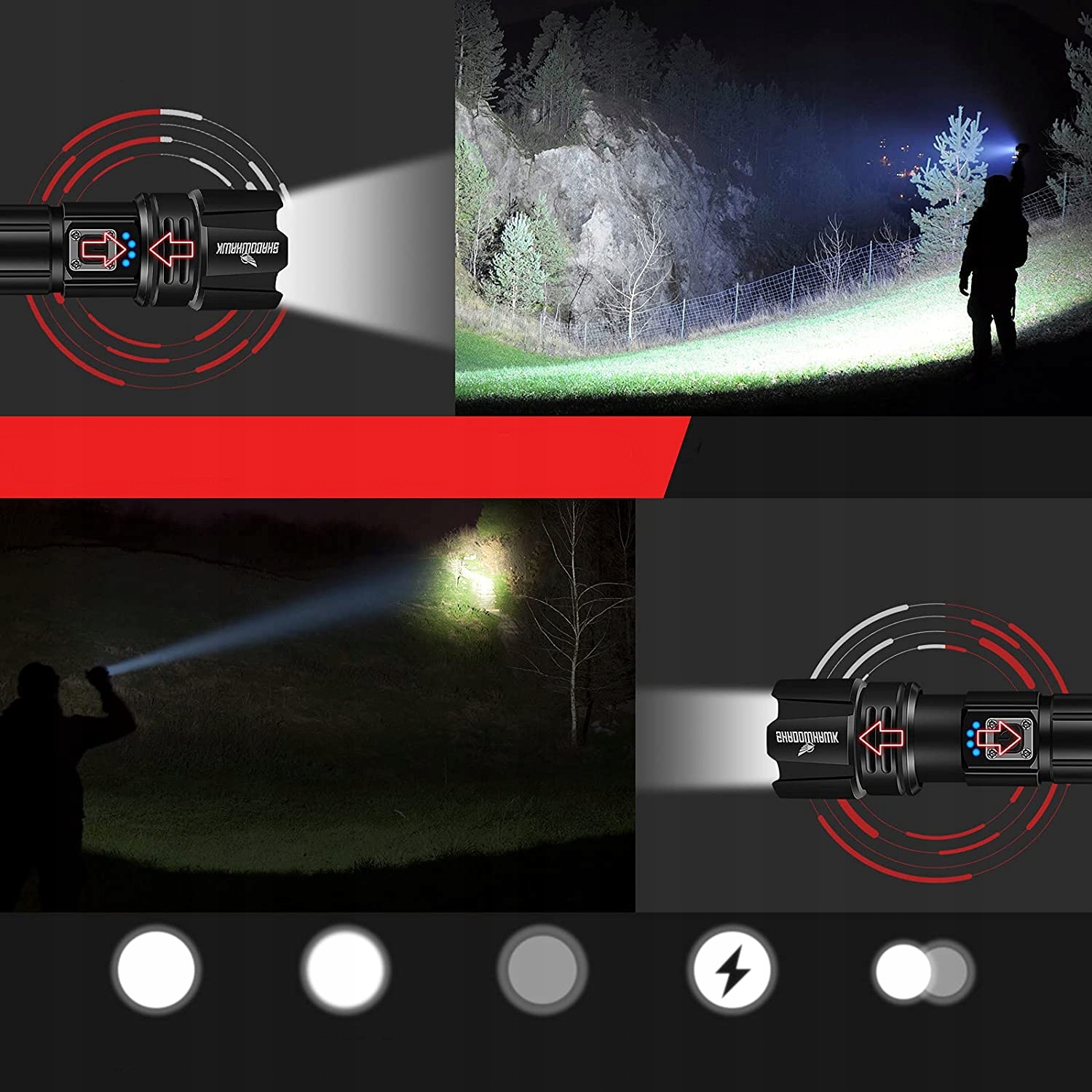 MOCNA LATARKA TAKTYCZNA 10000 lumenów USB WOJSKOWA Waga produktu z opakowaniem jednostkowym 1 kg