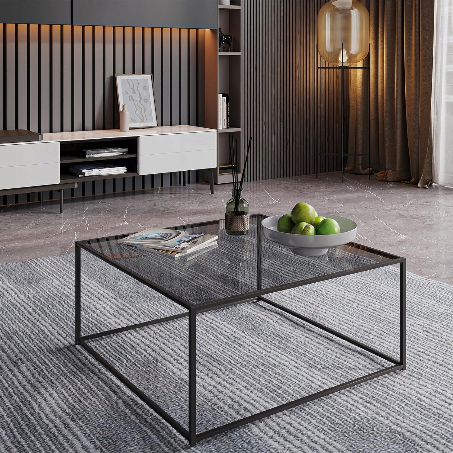 Konferenčný Stolík Sklenený 67x67 cm Štvorcový Loft Čierny Tvrdené Sklo