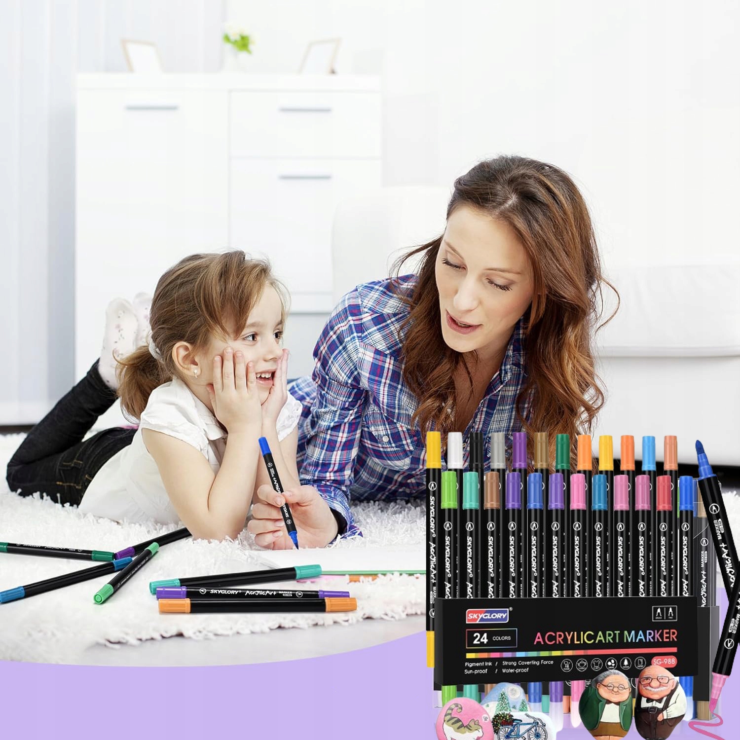 markery akrylowe pisaki flamastry do malowania kamieni ubrań 24 kolory Płeć unisex