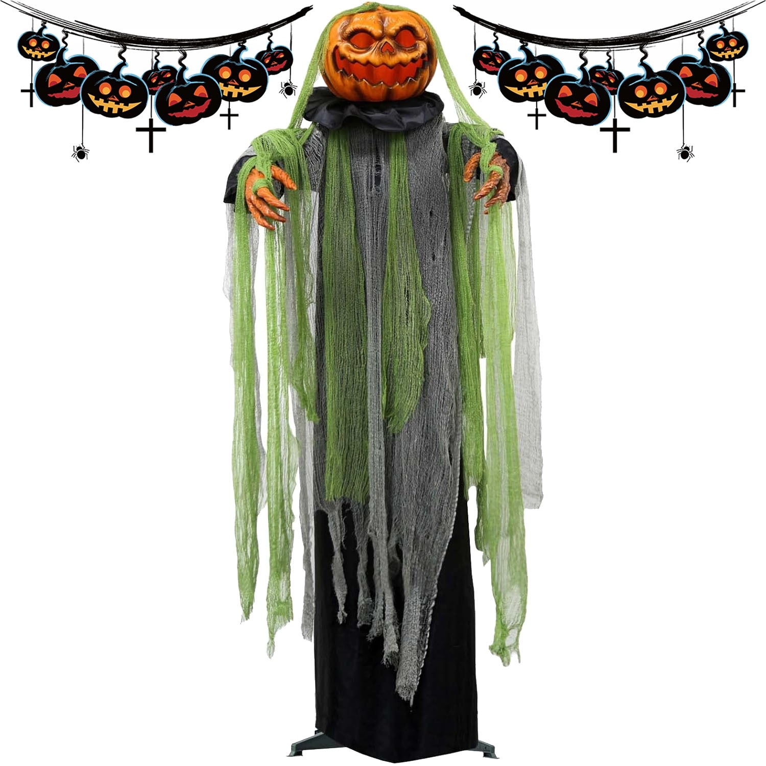 Strašidelná dýně Hlava Animovaná Dekorace Zvuk Světlo Na Halloween