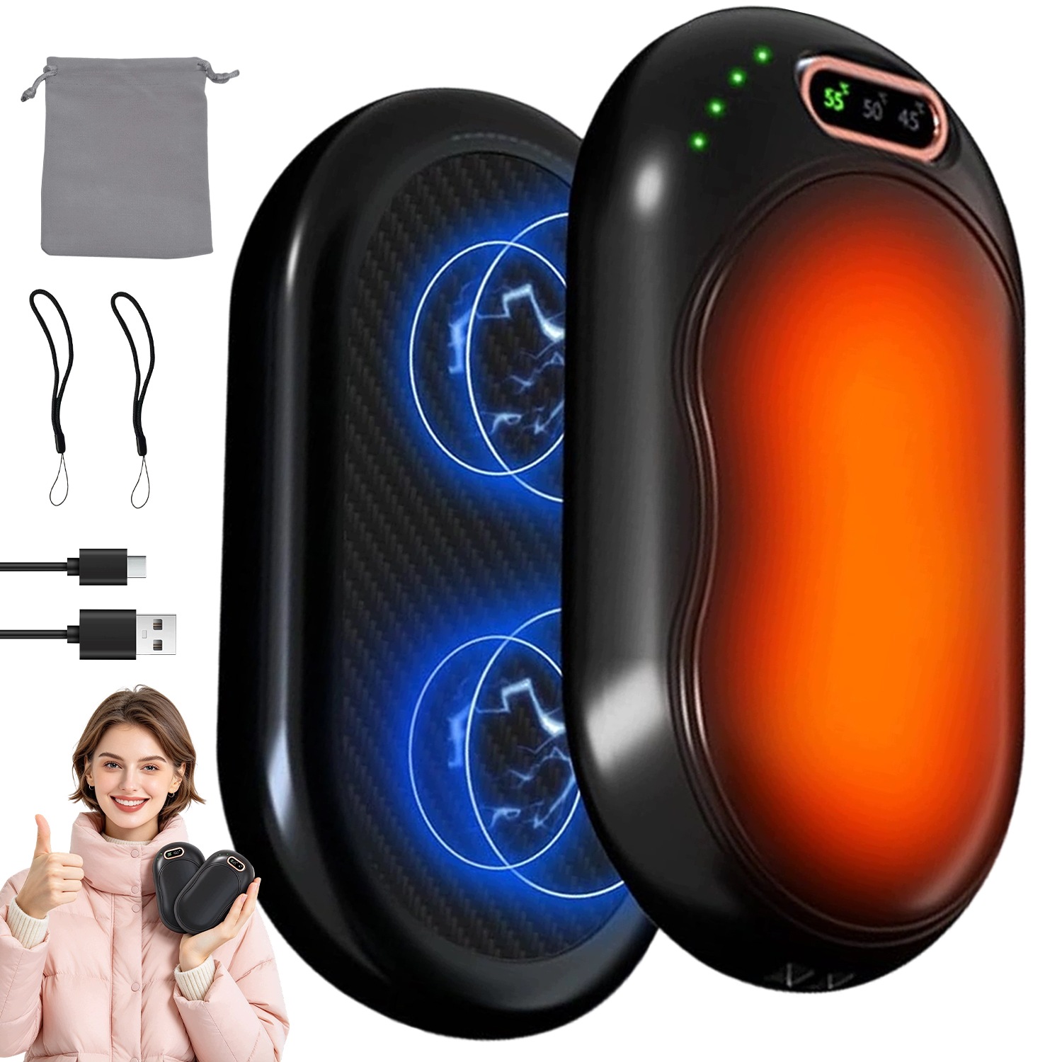 Ohřívač rukou elektrický Usb přenosný, nabíjecí, kapesní, 2 ks