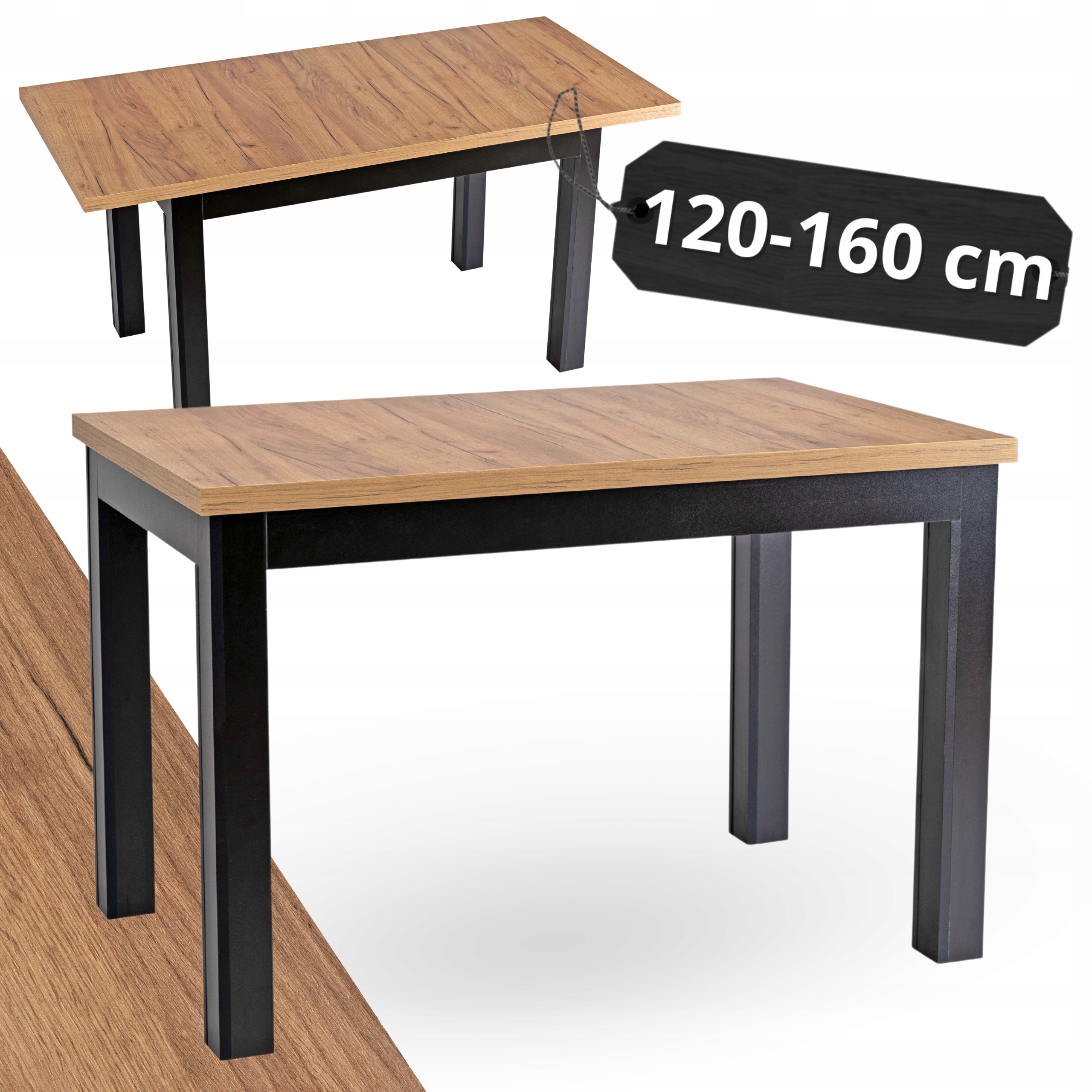 Stół Rozkładany Czarny Dąb Craft Do Jadalni Salonu Kuchni Skubi 120/160