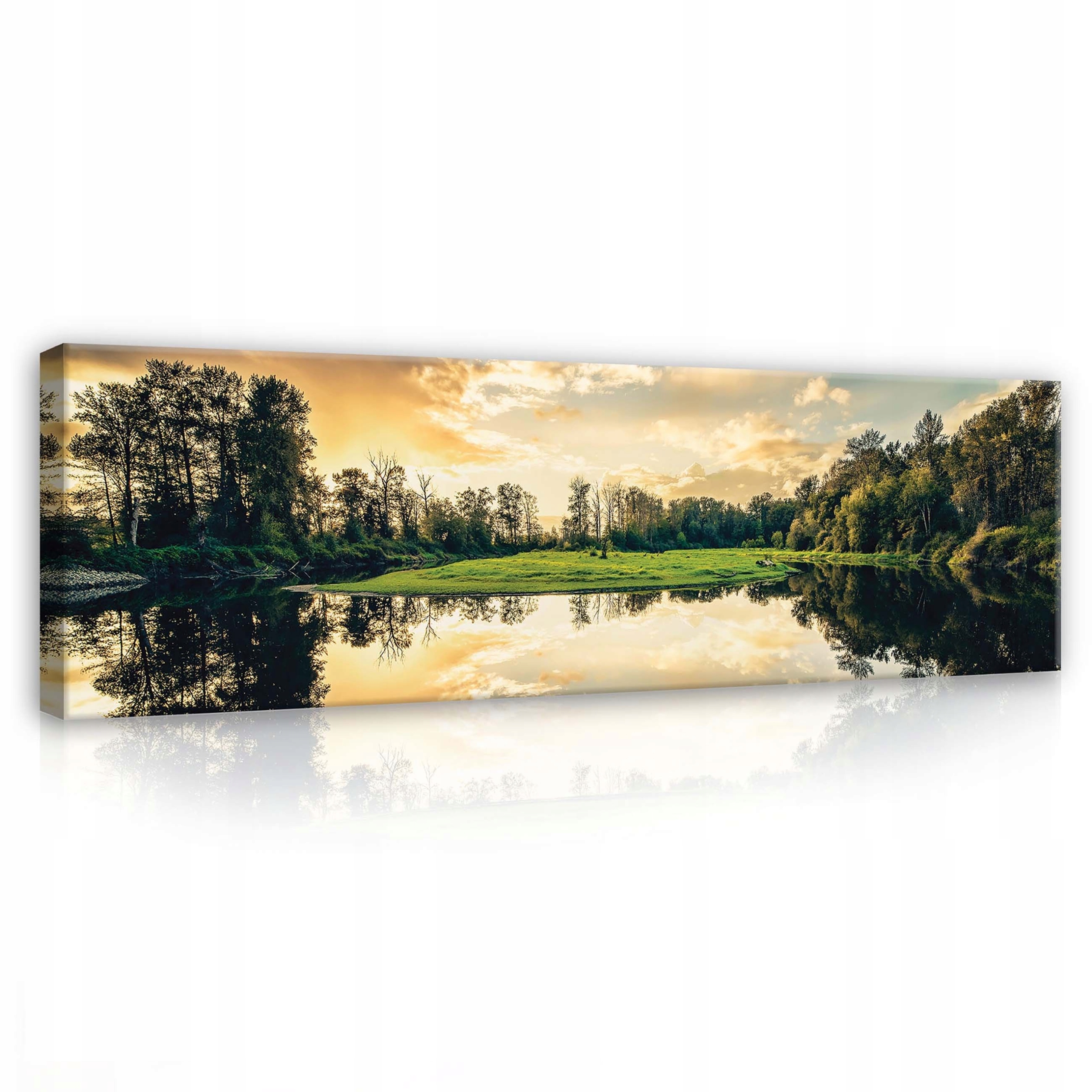 Obraz 145x45 Jezero odraz západu slunce mraky stromy klid příroda