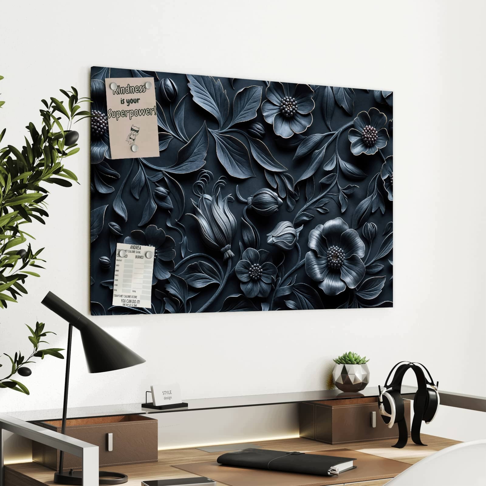 Magnetická tabule Květinový vzor 90 × 60 cm
