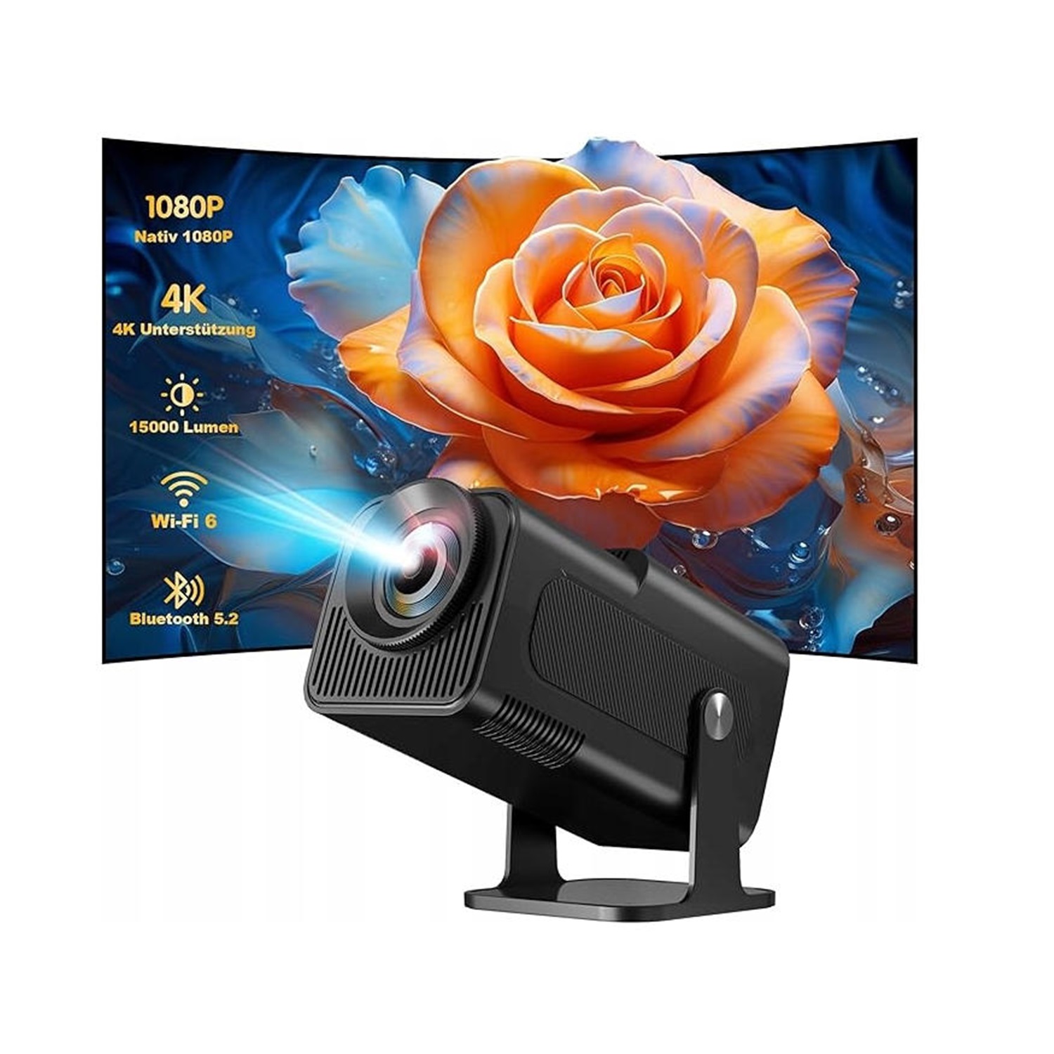 Přenosný Projektor 4K Ultra Hd HY320MINI Do Domácnosti S WiFi 6 Bluetooth Černý