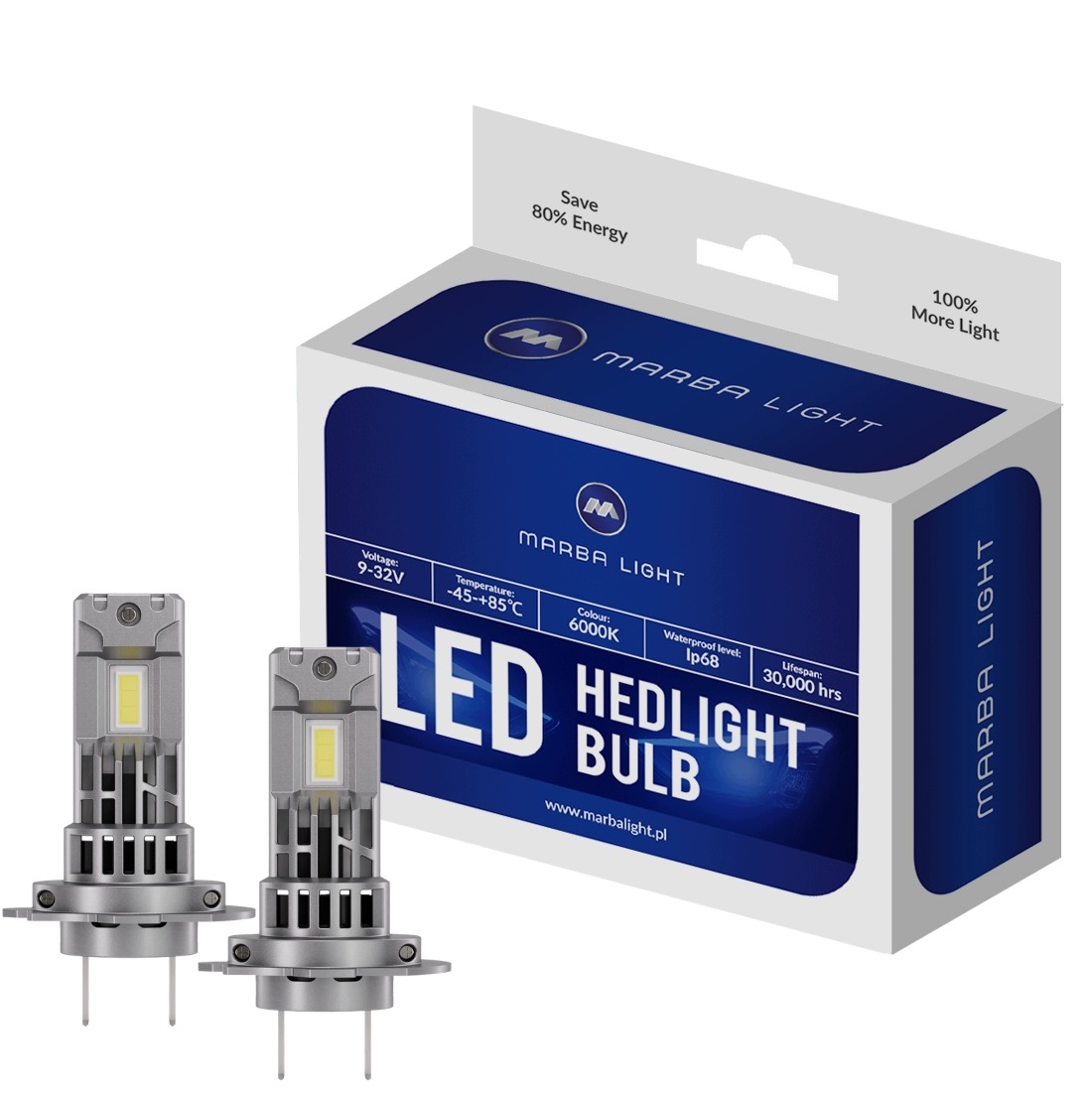 Led Žárovky Marba Light Biele Veľkosť 10k Lum H7 9-30V Najsilnejšie Canbus