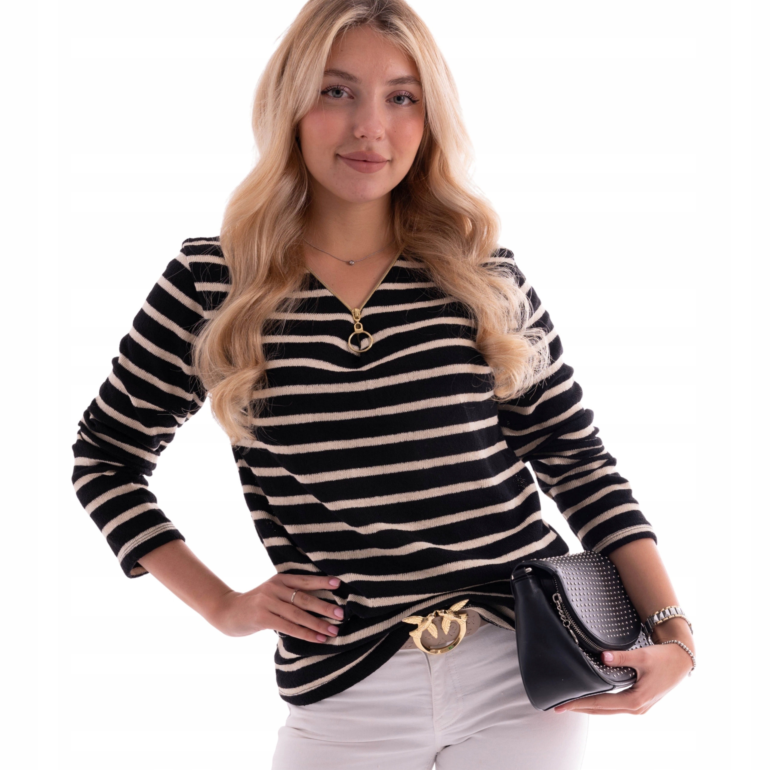 

Modna Bluzka Damska Zamek Paski