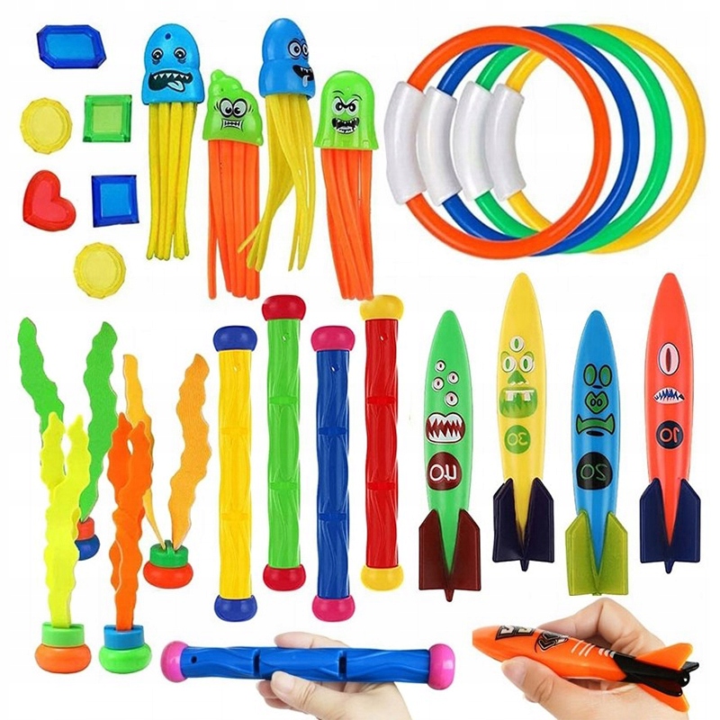 ZABAWKI DO WODY BASENU ZESTAW DO NURKOWANIA LATO Z MEDUZY I RAKIETA 26SZT EAN (GTIN) 053742579778