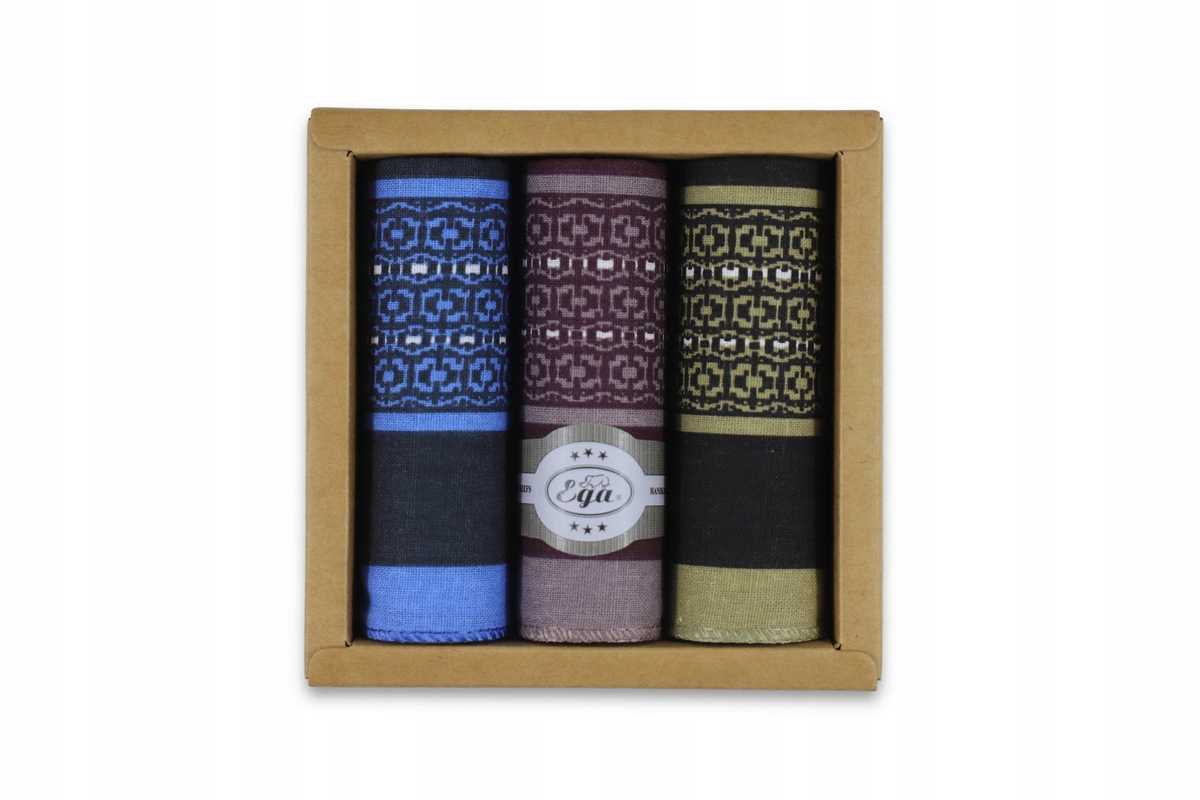 CHUSTECZKI MĘSKIE BAWEŁNIANE POSZETKA 40×40cm 3 SZT ZESTAW W PUDEŁKU CH-526