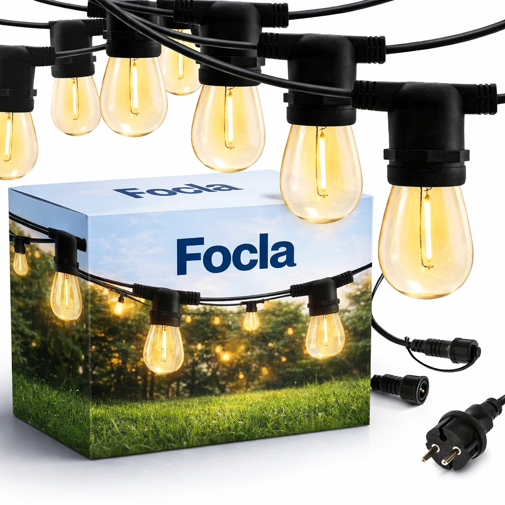 Zahradní Světelná Girlanda 10 mb 10x Led Žárovky E27 Vodotěsná IP65