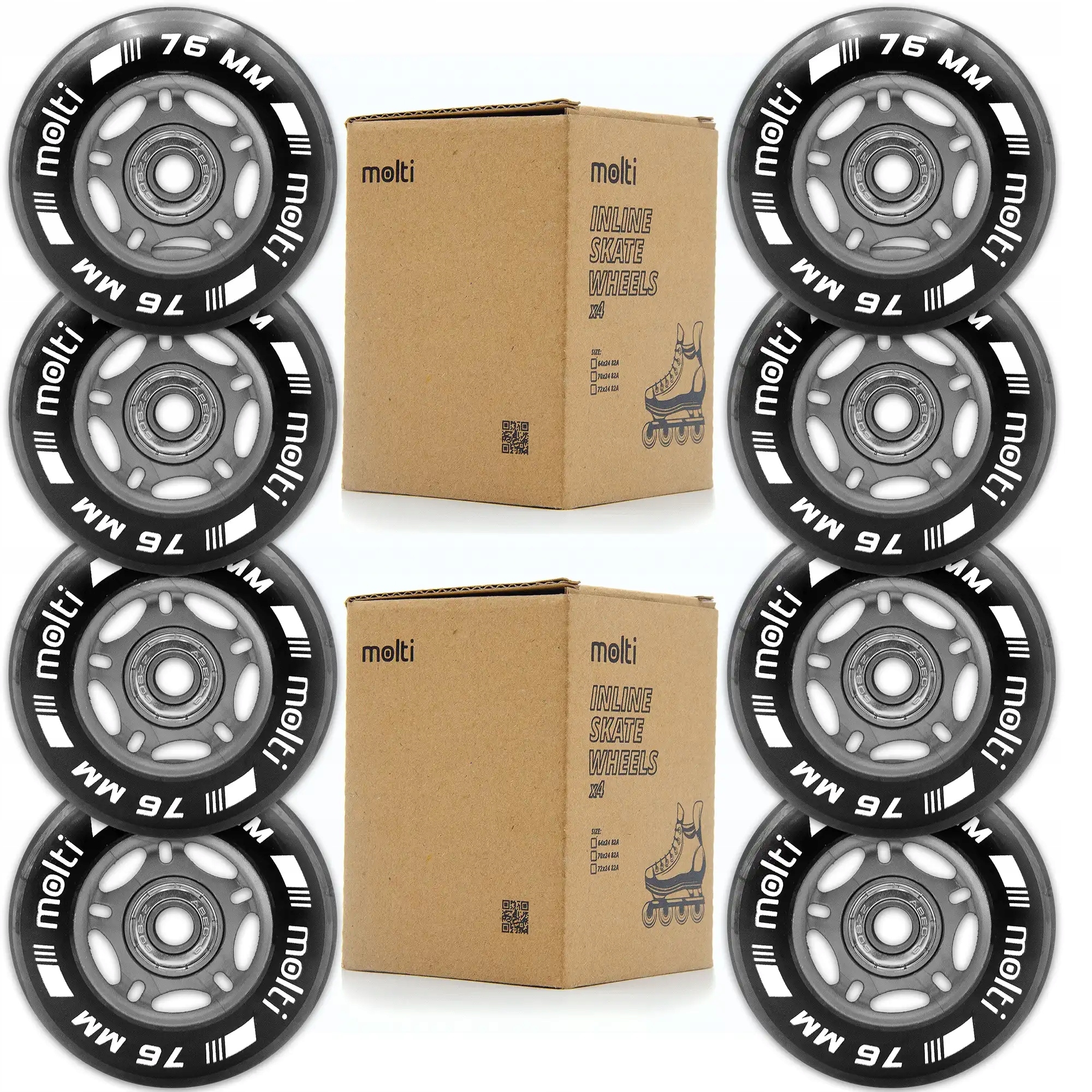 Zestaw 8x kółka 76 mm łożyska abec-9 do rolek molti