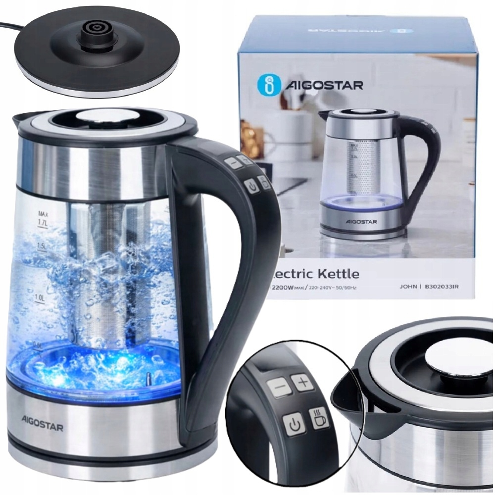 Czajnik Elektryczny Aigostar 2200W 1,7L Led Regulacja Temperatury Filtr