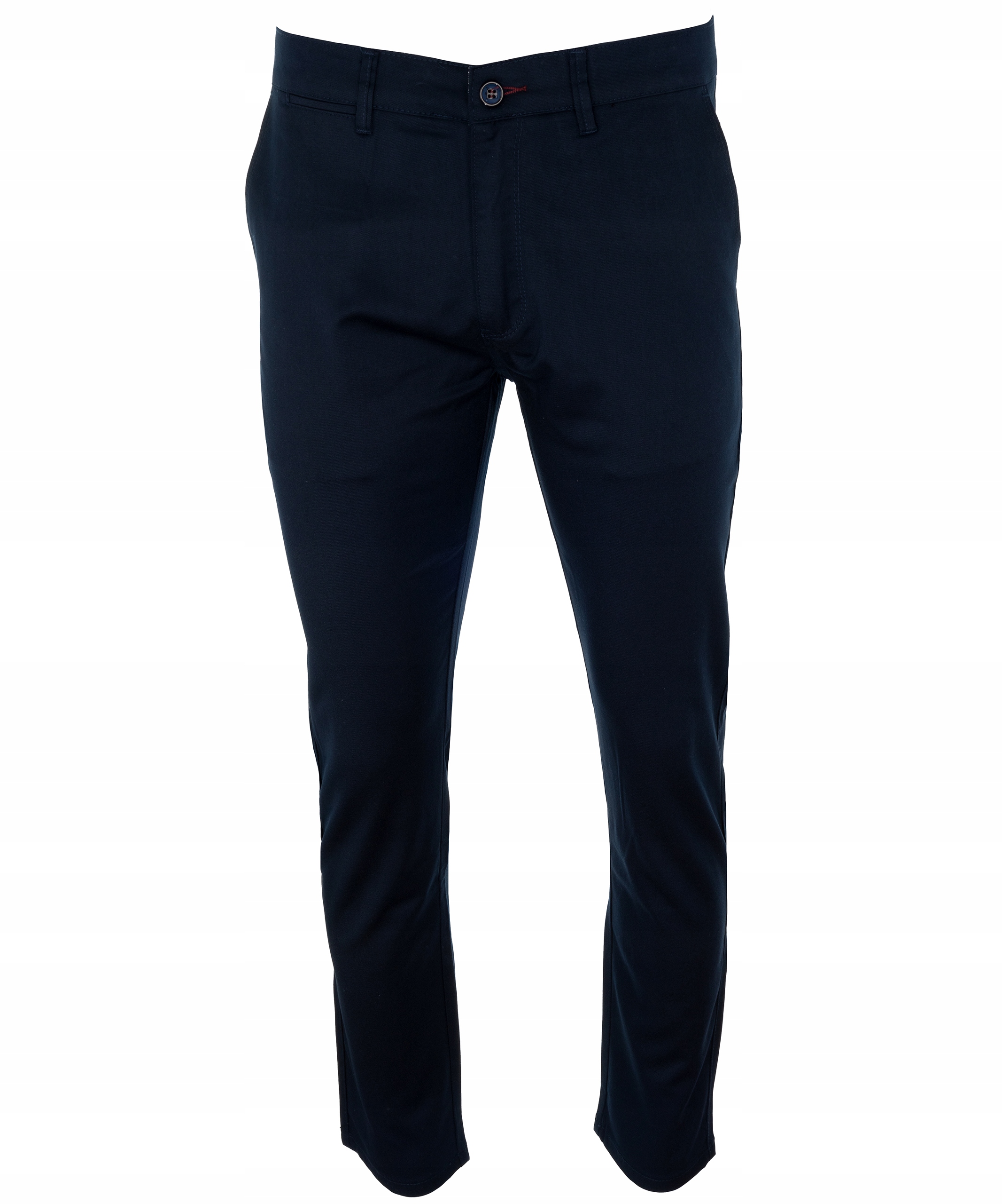 SPODNIE MĘSKIE MATERIAŁOWE GRANATOWE GŁADKIE BAWEŁNA PROSTE W32 Kolor niebieski