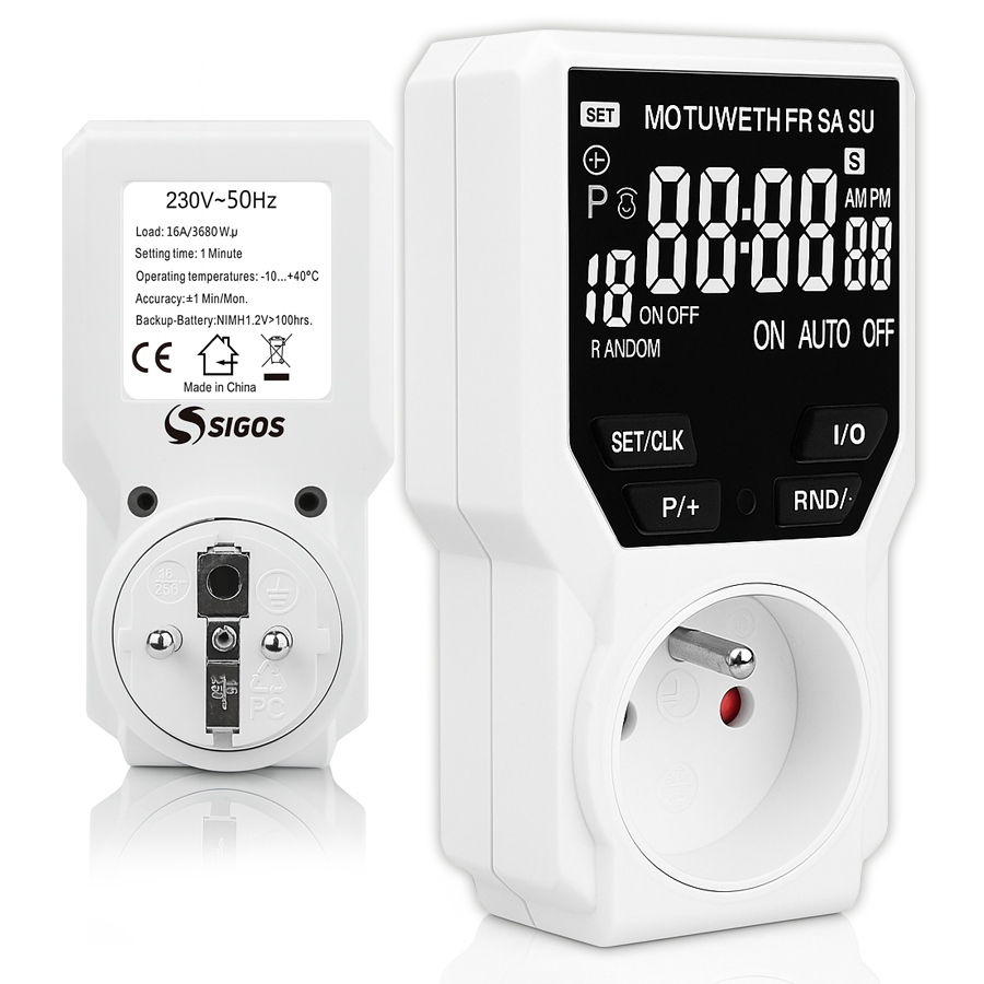 Programator czasowy gniazdkowy LCD z uziemieniem włącznik wyłącznik timer