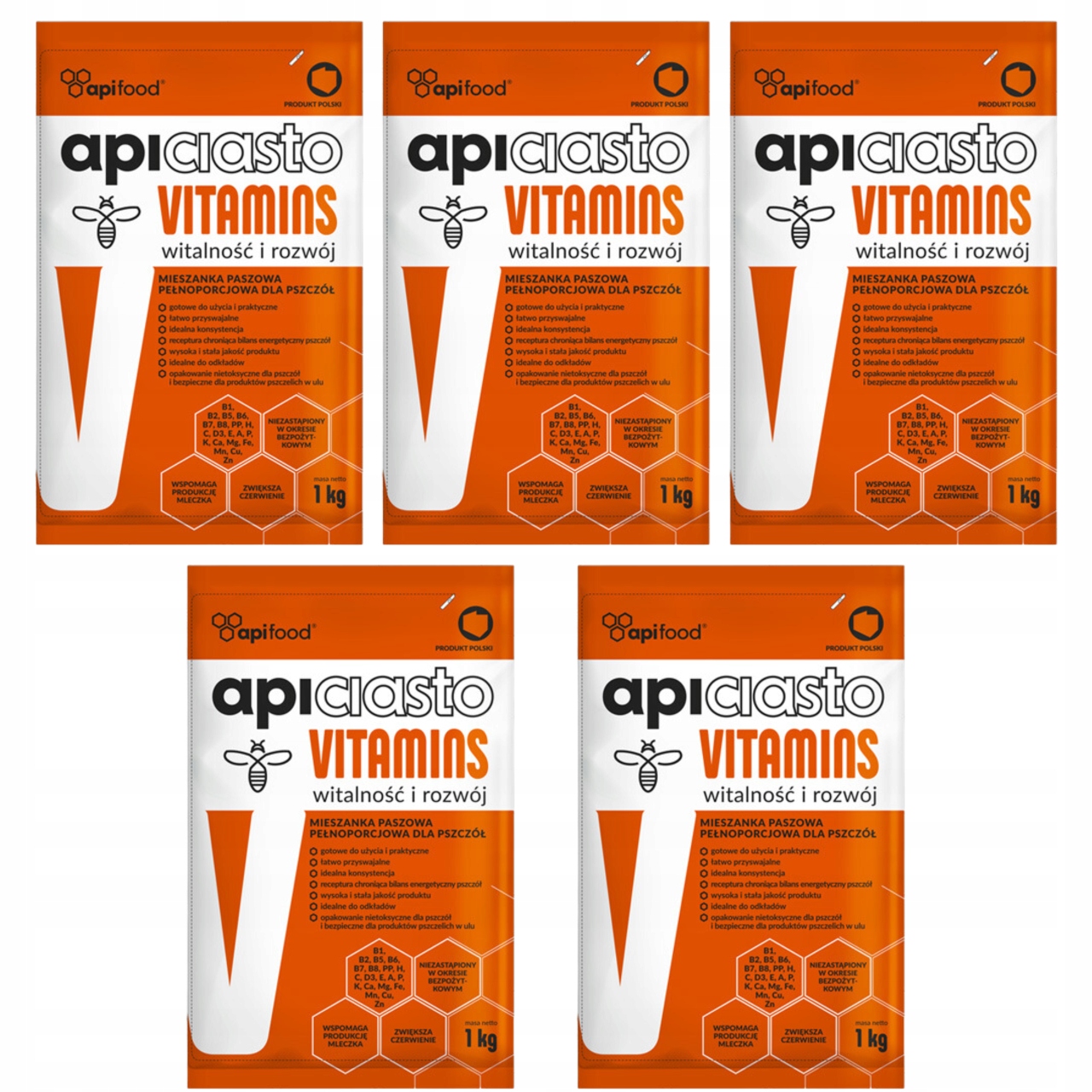 APICIASTO VITAMINS 5 x 1kg ciasto pokarm dla pszczół APIFOOD ORION 5kg Kod producenta API3_5kg