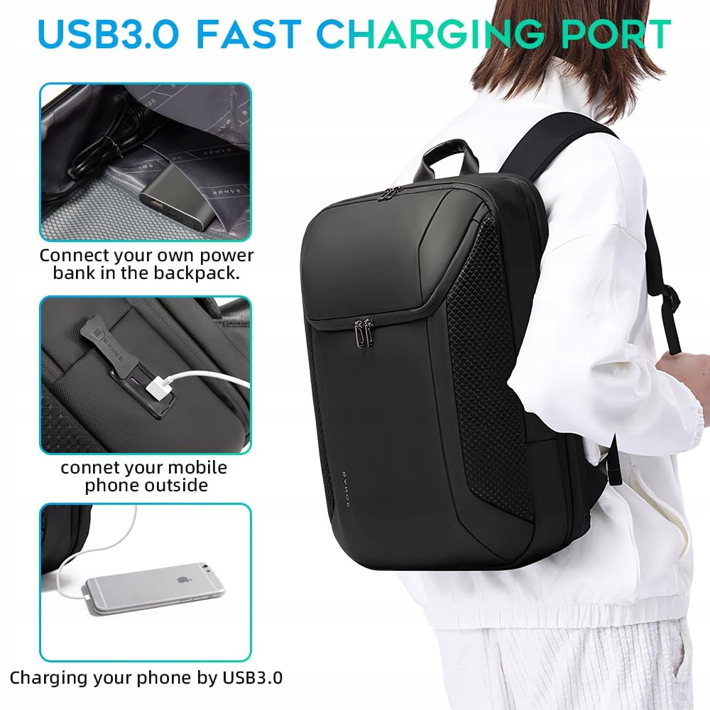 BG FUTURE AESTHETICS Plecak Biznesowy Na Laptopa 15,6-17,3 Cala USB Czarny — miniatura 6