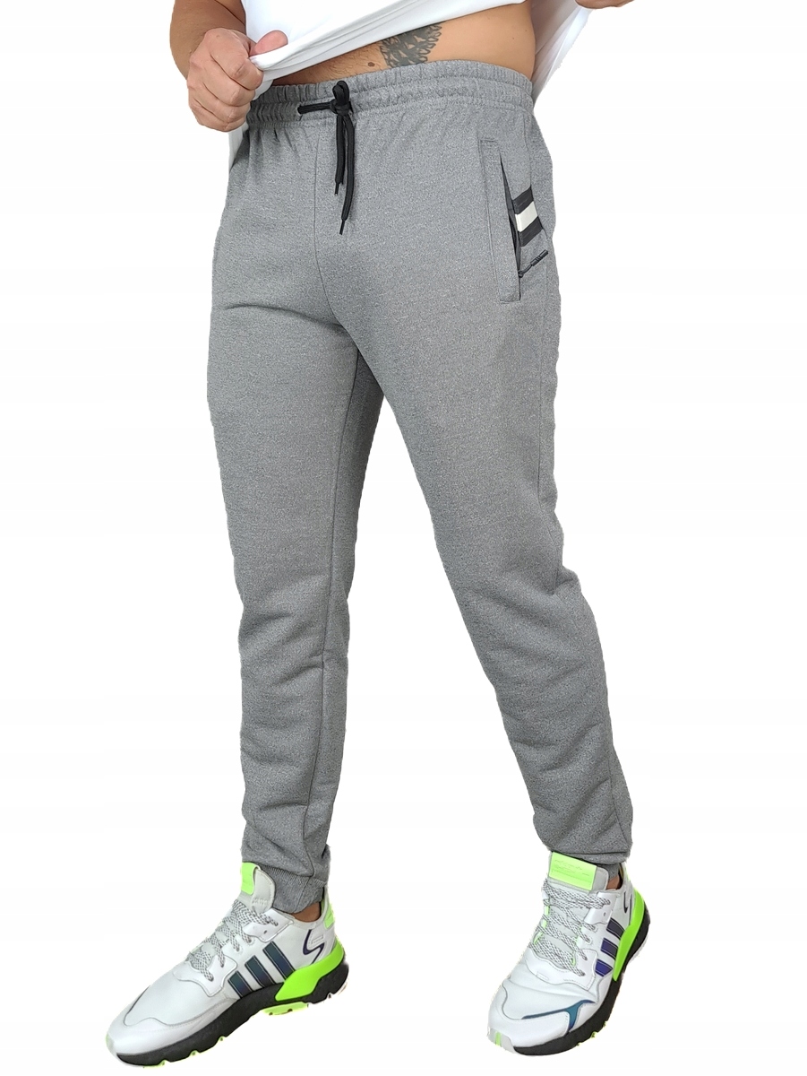 SPODNIE DRESOWE MĘSKIE DRESY bawełniane KIESZENIE ZAMEK modne PREMIUM, XXL Kolor szary