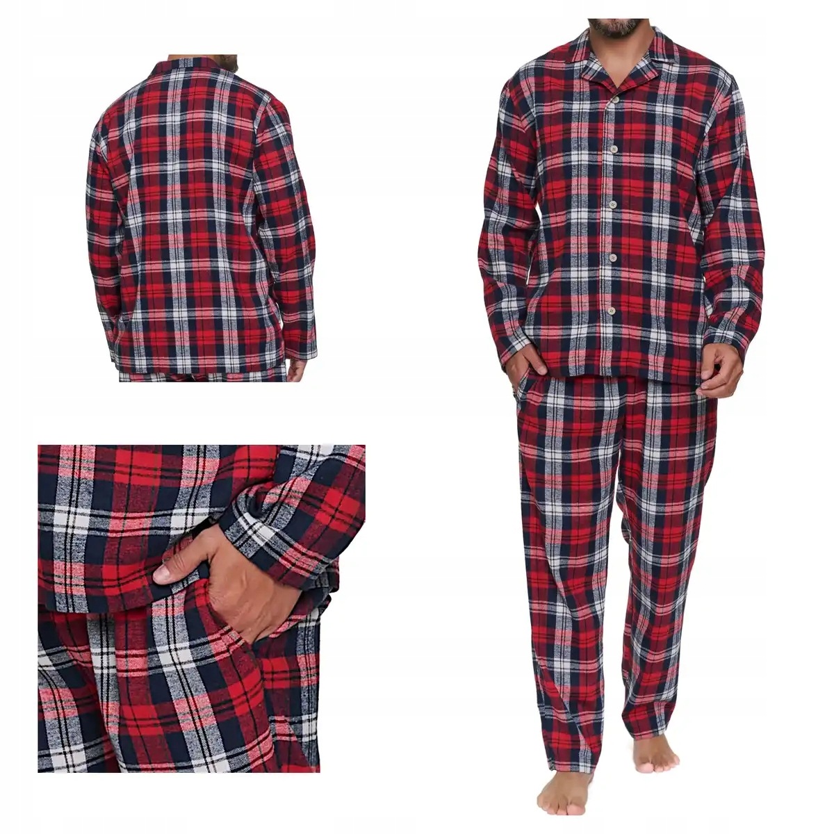 Pánské pyžamo Pmb 7501 Cozy Time s kostkovaným zapínáním na knoflíky, dlouhý rukáv, velikost M
