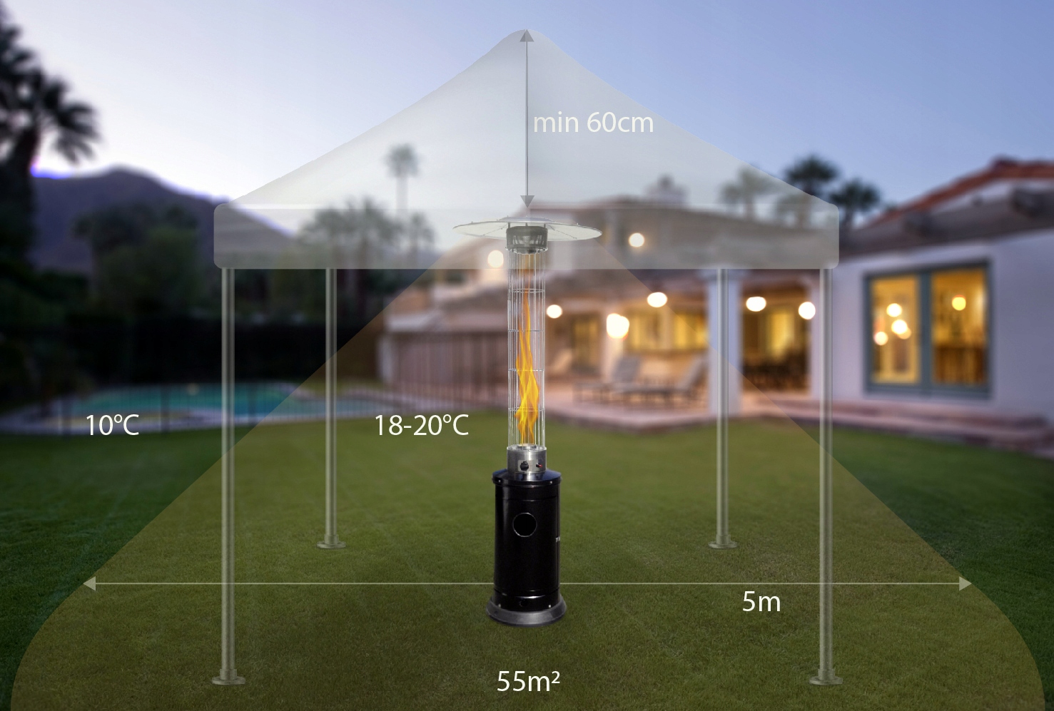 PARASOL GAZOWY FLAME 145 14KW TARASOWY PROMIENNIK Styl nowoczesny