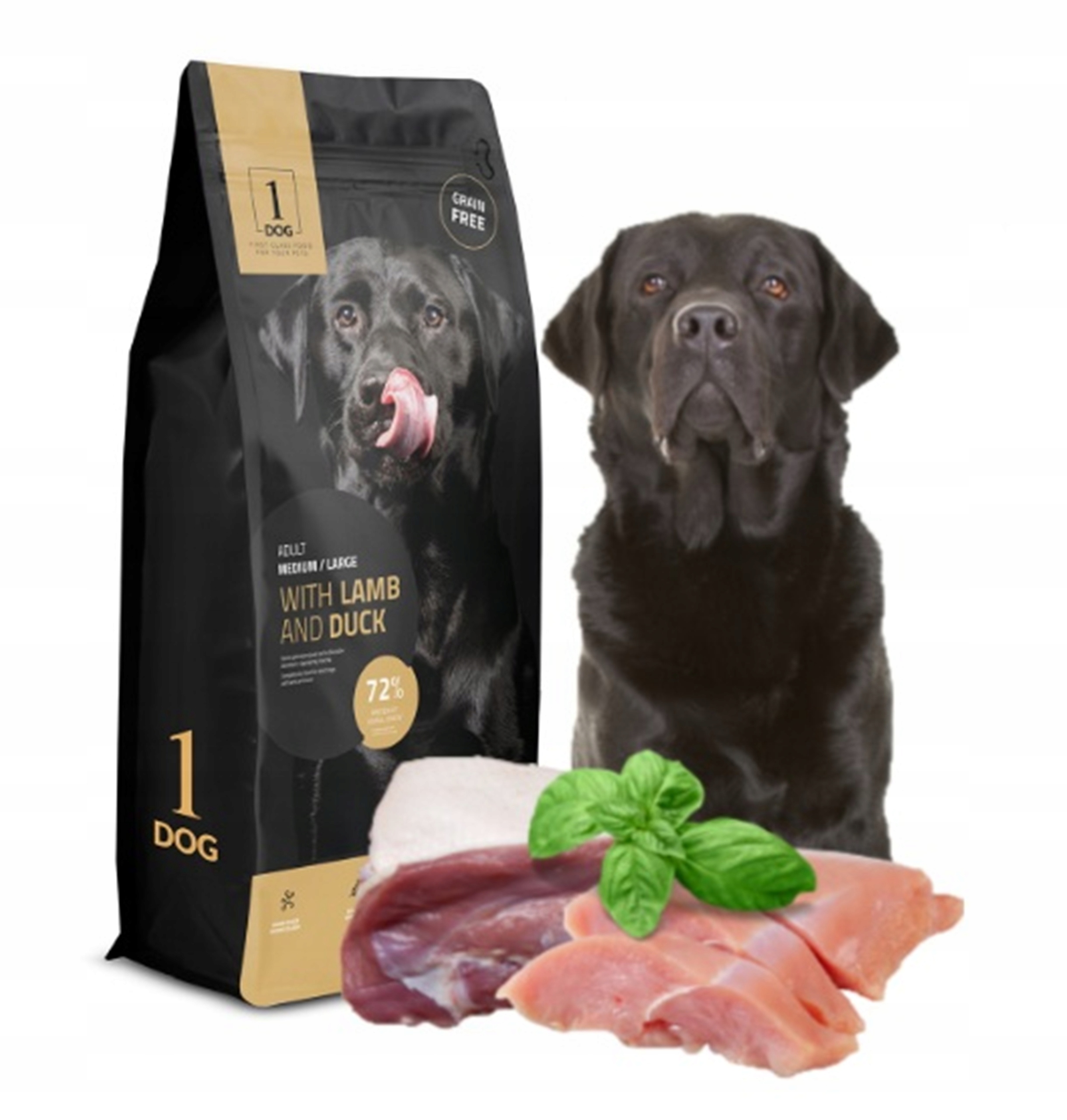 Sucha karma dla psa jagnięcina kaczka dla średnich i dużych ras 12kg 1DOG