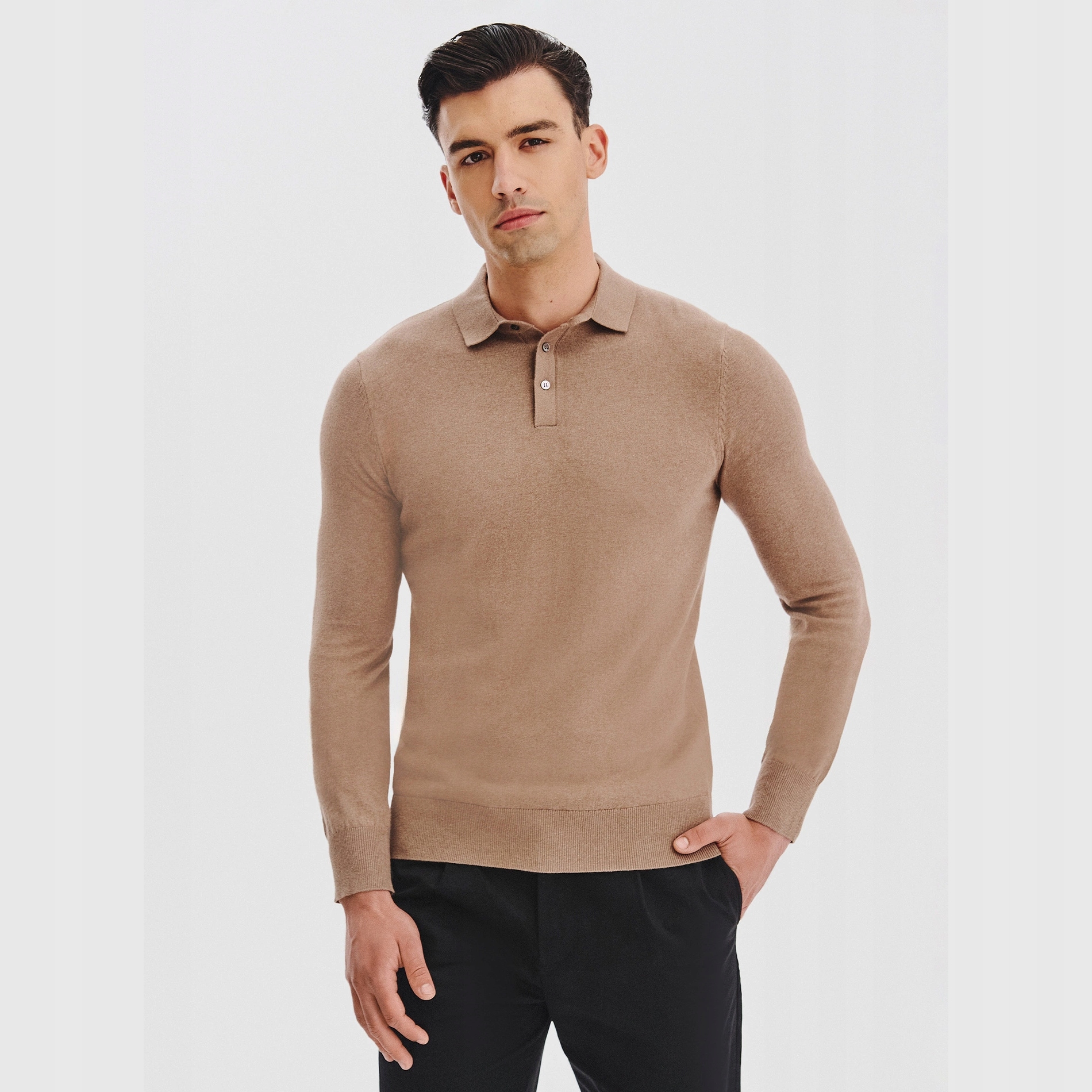 Pánský svetr Pako Lorente béžového barvy s polo límcem, vel XL