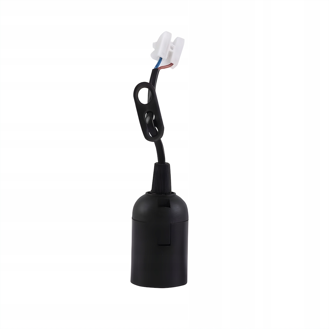 Stavební objímka E27 Černá Kabel 12 cm Kostka