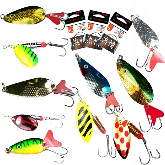 ZESTAW 10x blacha JAXON + 6x przypon SZCZUPAK OKOŃ