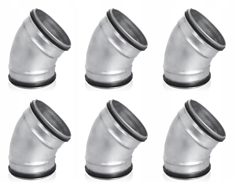Ventilační koleno s těsněním 45 st fi200 Nyplové pozinkované Set 6 ks