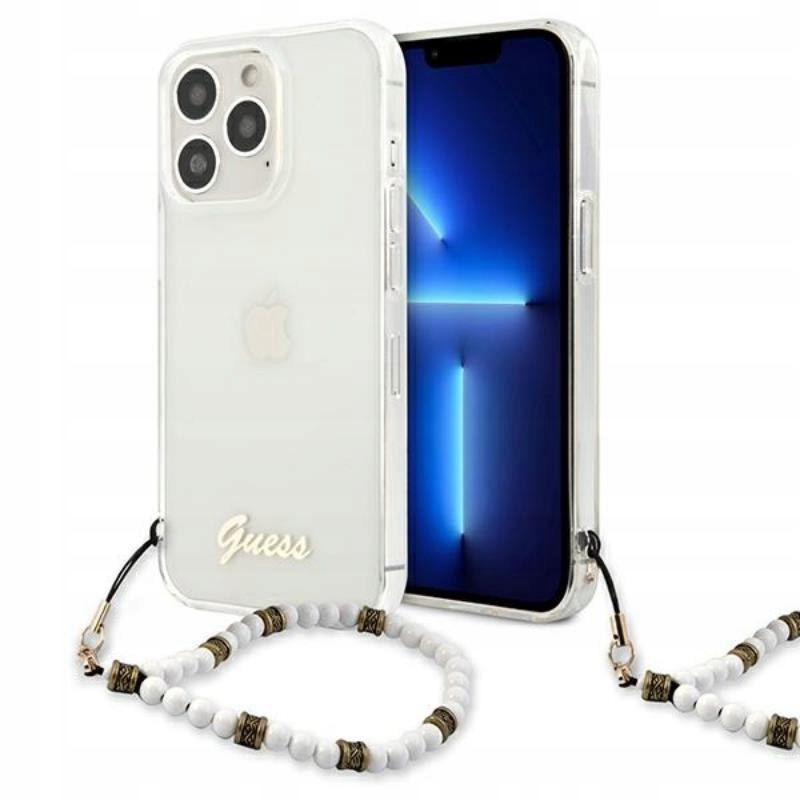 Guess White Pearl Strap Etui iPhone 13 Pro (przezroczysty)