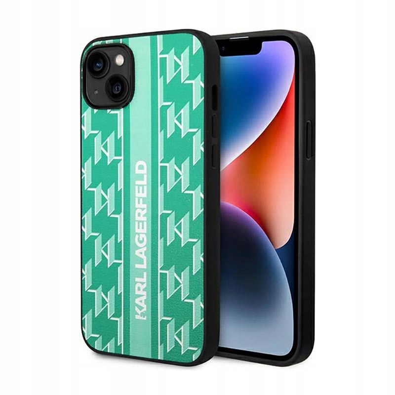 Karl Lagerfeld Monogram Stripe – Pouzdro pro iPhone 14 Plus (zelené)