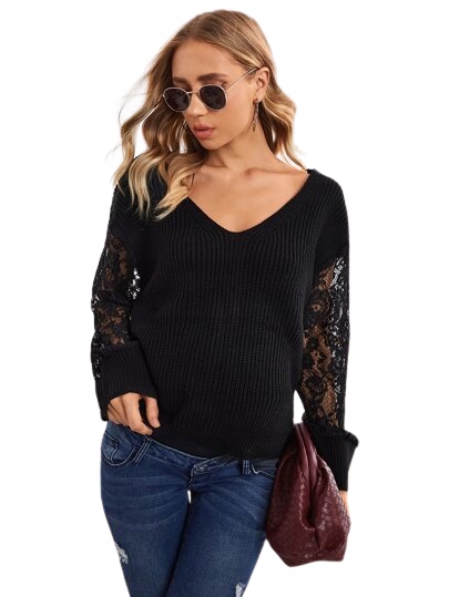 SHEIN SWETER CIĄŻOWY Z KORONKĄ KLASYCZNY M V3D